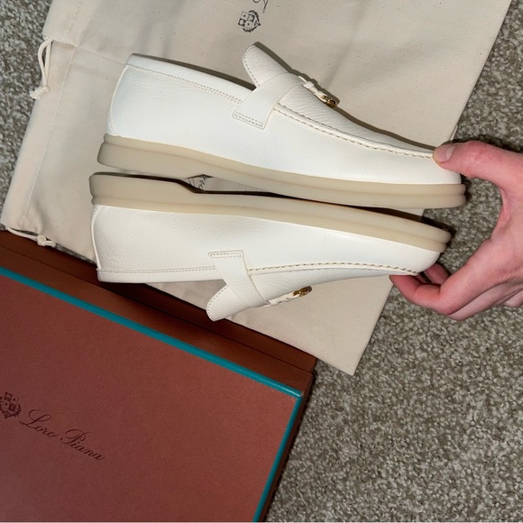 ❌SOLD❌ LORO PIANA WHITE GOLD LEATHER SUMMER CHARM LOAFER - Picture 8 of 16